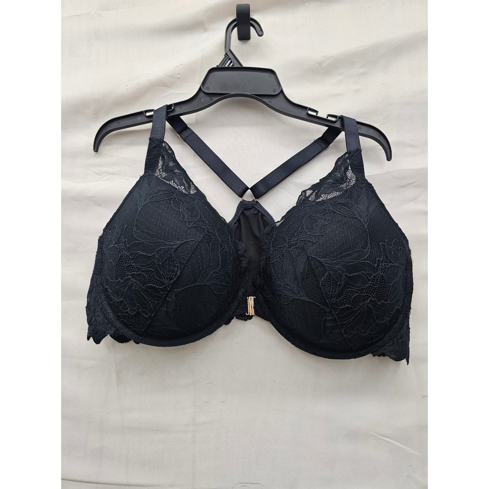 Audacious Womens Lace Front Close Push Up Plunge Bra Black Nylon Casual Size 46D